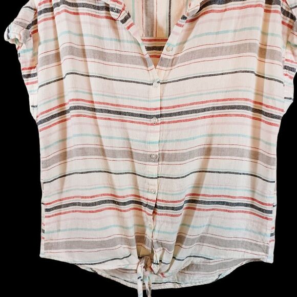 Weatherproof Vintage XS Linen Blend Tie Front Shirt Striped Button Up Pastel Sum - Picture 6 of 7